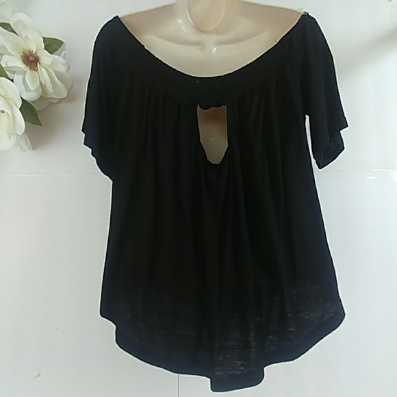 Moral Fiber Black Sheer Crop On/Off Shoulder Top - Picture 3 of 3
